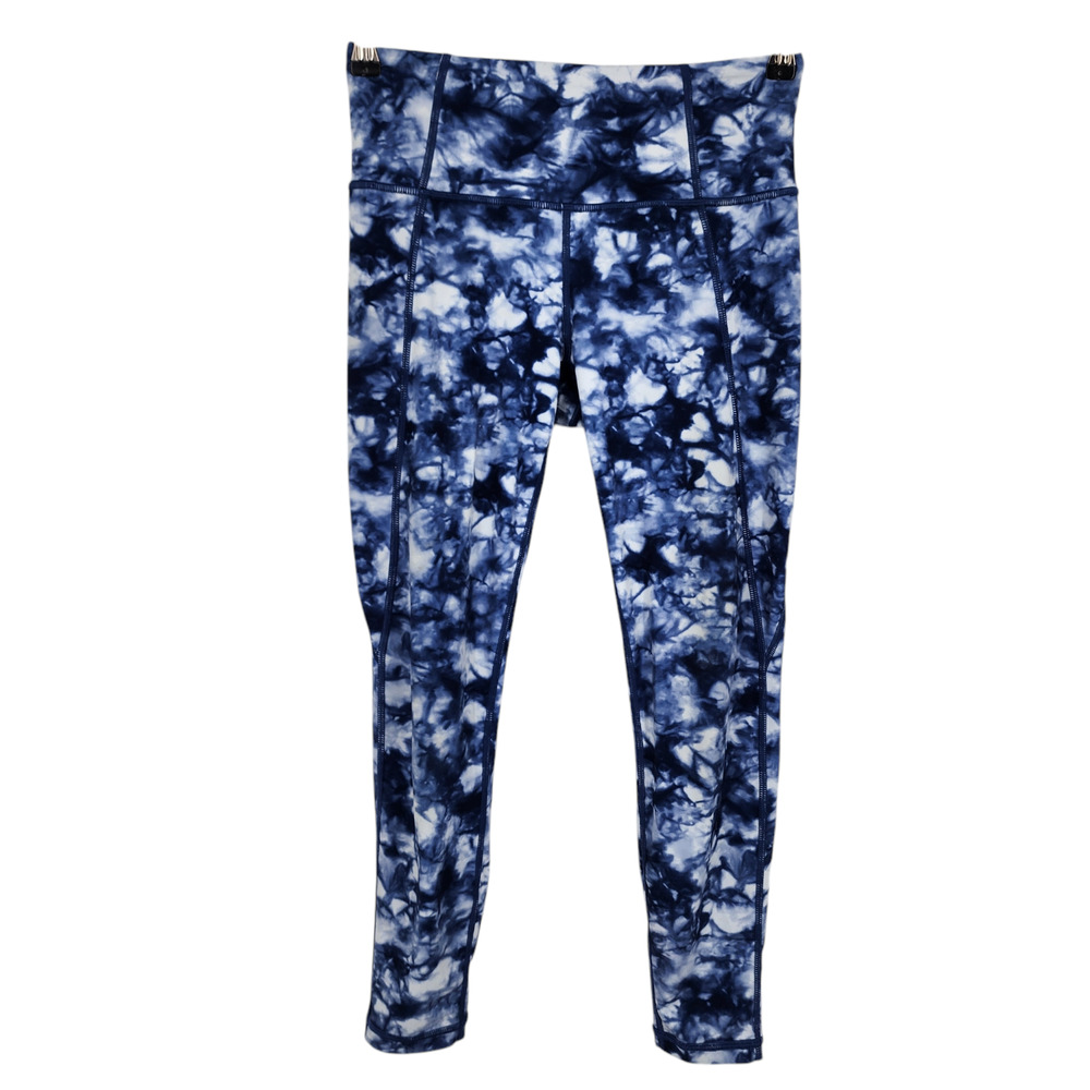 Athleta Blue White Marble Pull On Salutation Activewear Leggings Size Small